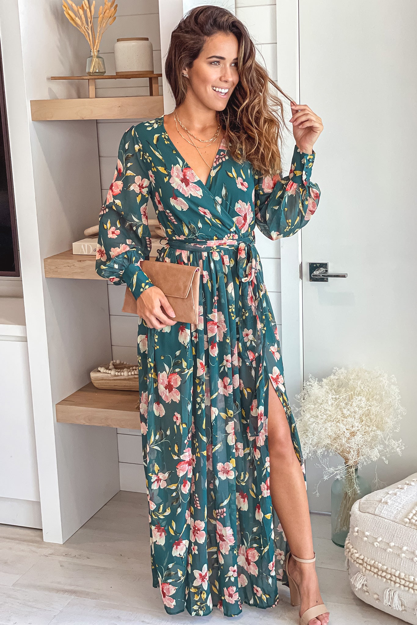 Hunter Green Floral Maxi Dress ...